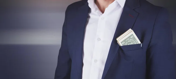 Young fashion business man suit pocket money — ストック写真