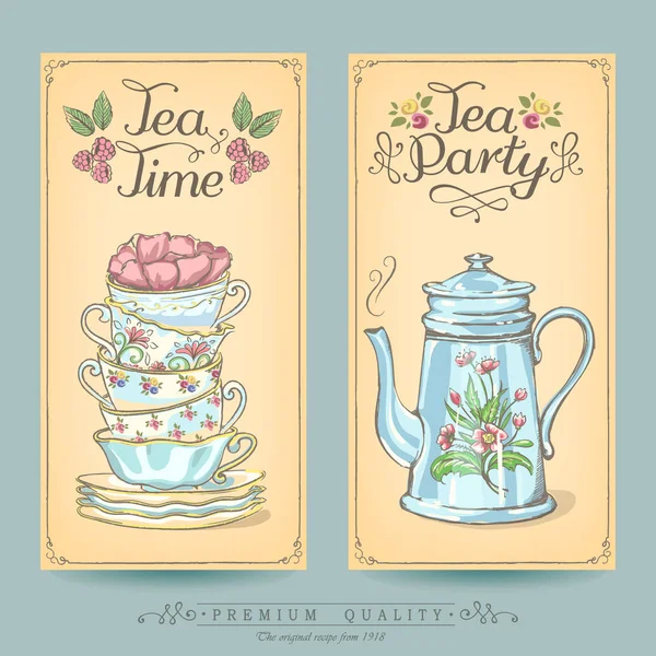 Κάρτα Συλλογή Αρτοσκευάσματα Και Τσάι Εκλεκτής Ποιότητας Αφίσες Αρτοποιείο Ζαχαροπλαστείο — Διανυσματικό Αρχείο
