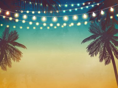 Dekoratif tatil ışıklar. Arka planda beach tarzı