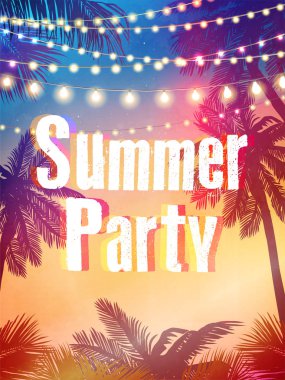 Dekoratif tatil ışıklar. Arka planda beach tarzı