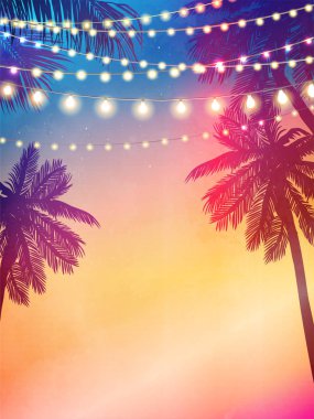 Dekoratif tatil ışıklar. Arka planda beach tarzı