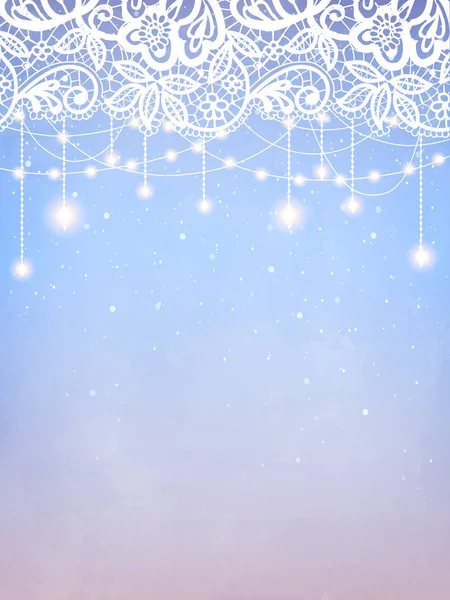 Holiday lights with floral lace background — Stok Vektör