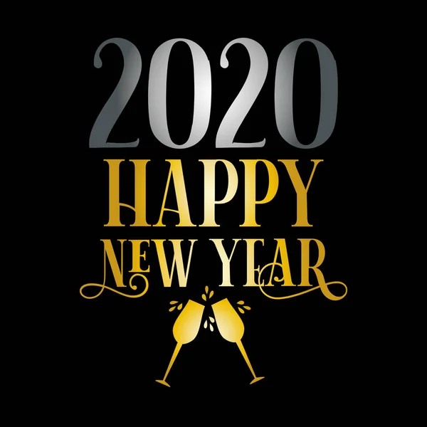 Happy New Year 2020 Winter Holiday Greeting Card Design Gold — Stock Vector