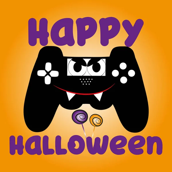 Happy Halloween Text Cute Smiley Controller Good Textile Shirt Banner — ストックベクタ