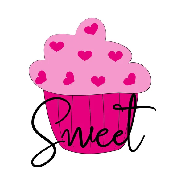 Süßen Text Auf Rosa Farbe Cupcake Mit Herzen Ideal Für — Stockvektor