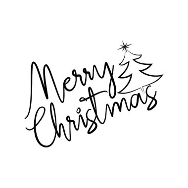 Mutlu Noeller. El yazısıyla yazılmış bir mesaj ve el çizimi bir ağaç. Tebrik kartı ve tişört baskısı için iyi. El ilanı, poster tasarımı, kupa..