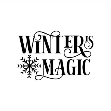 Kış, beyaz arka planda kar taneli sihirli el yazısıdır. Pankart, kağıt, tekstil, hediye olarak bira..
