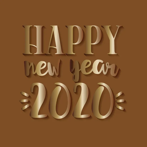 Happy New Year 2020 Fashionable Goden Greeting Text Brown Backgound — Stock Vector