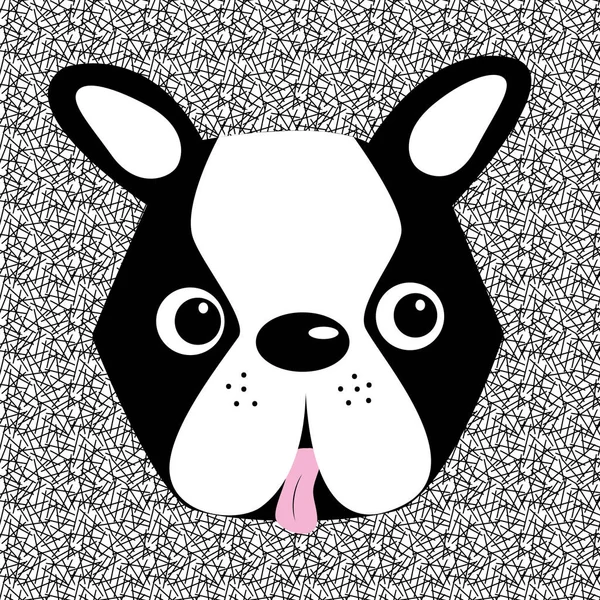Boston Terrier Breed Face Hand Drawn Illustration Seamless Pattern — Stock Vector
