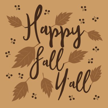 Mutlu sonbahar mesajları, yapraklar ve böğürtlenler kahverengi arka planda. Poster, afiş, tebrik kartı, tekstil için iyi..