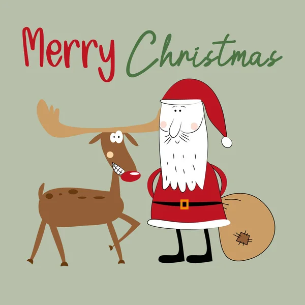 Веселого Різдва Веселого Північного Оленя Санта Клауса Зеленому Фоні — стоковий вектор
