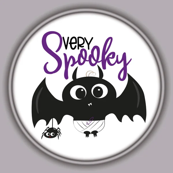 Nagyon Kísérteties Vicces Halloween Szöveg Aranyos Blak Denevér Pók Keretben — Stock Vector