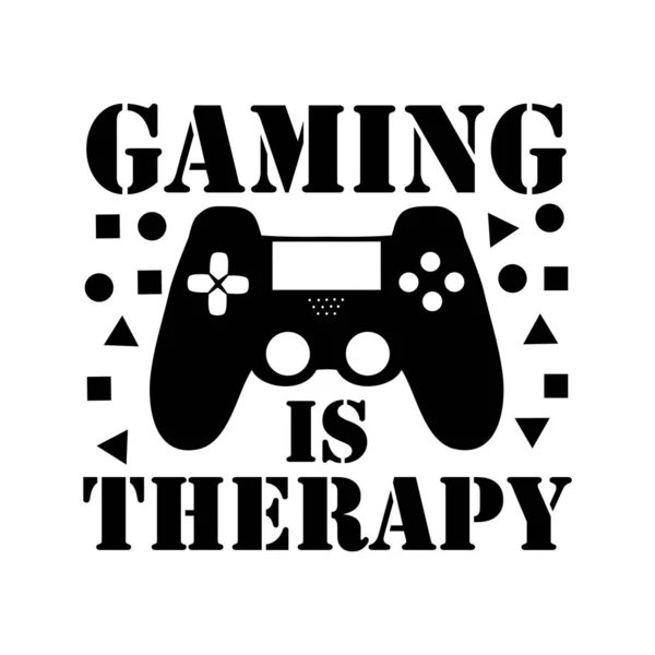 Gaming Therapy Funny Text Controller Good Greeting Card Shirt Print — Stock Vector