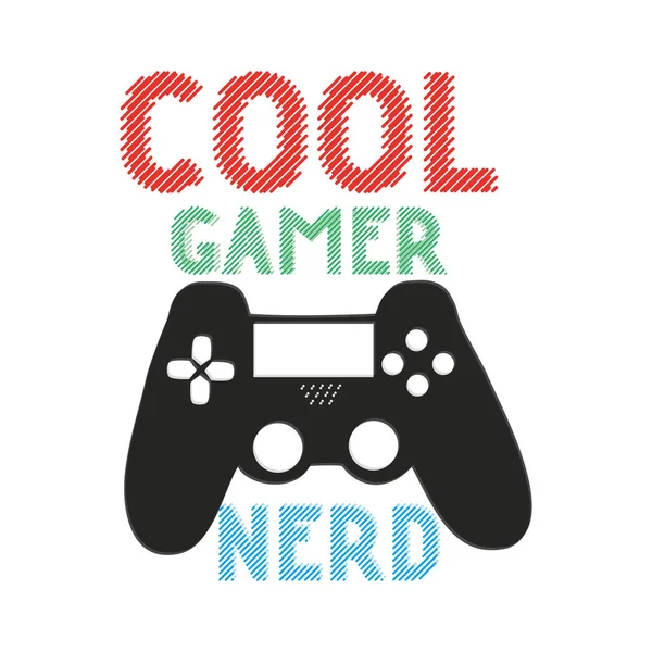 Cool Jugador Nerd Controlador Negro Con Texto Divertido Fondo Blanco — Archivo Imágenes Vectoriales