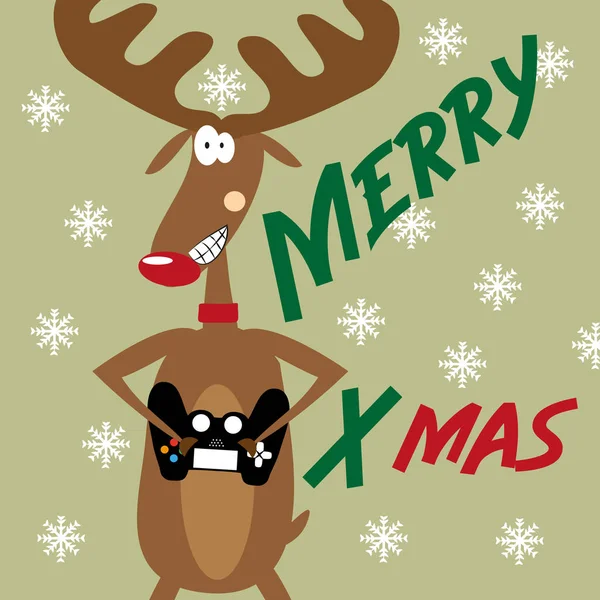 Merry Xmas Funny Christmas Text Reindeer Controller Green Background Good — стоковий вектор