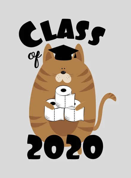 Class 2020 Cute Cat Graduation Cap Toilet Paper Coronavirus Graduation — Stock Vector