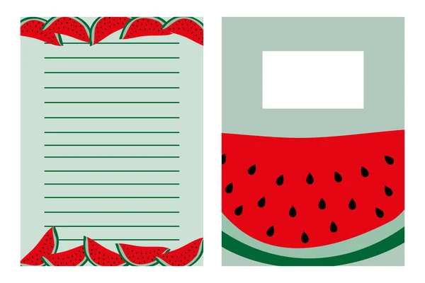 Notebook Template Set Hand Drawn Watermelon Good Booklet Cover Scarpbook — Stock Vector