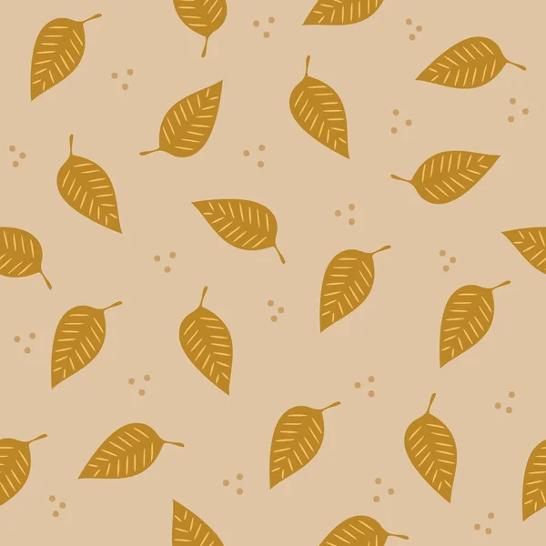 Autumn Leaves Seamless Pattern Beige Background Good Wallpaper Wrapping Paper — Stock Vector
