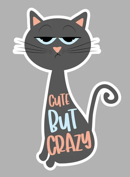 Cute Crazy Funny Text Grimacing Cat Good Shirt Print Postcard — Stock Vector