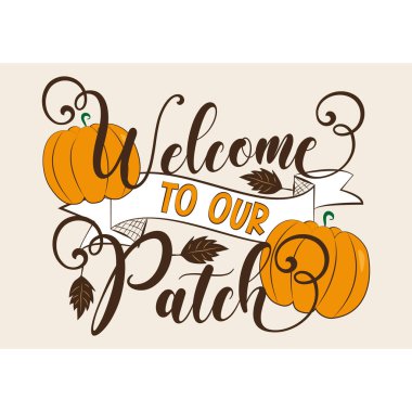 Balkabaklı sonbahar metnimize hoş geldiniz. Tebrik kartı, poster, afiş, tekstil baskısı, ev dekorasyonu.