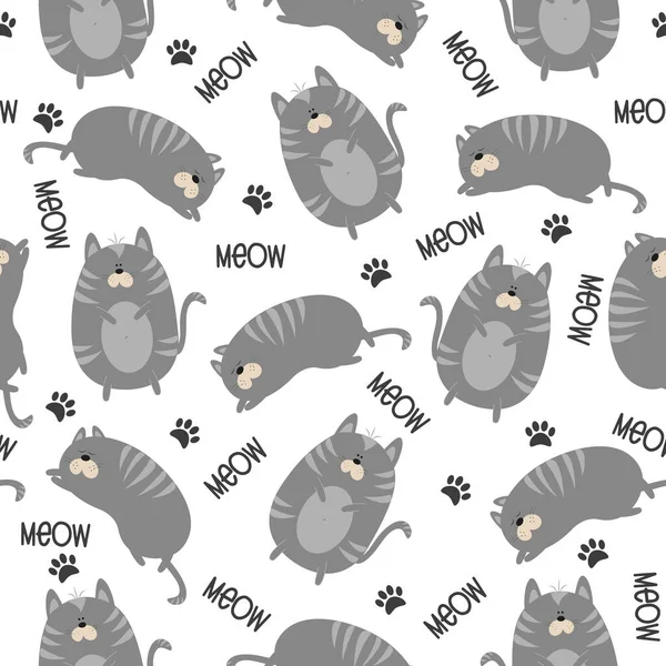 Cute Hand Drawn Cat Seamless Pattern Good Txetile Print Wall — Stock Vector