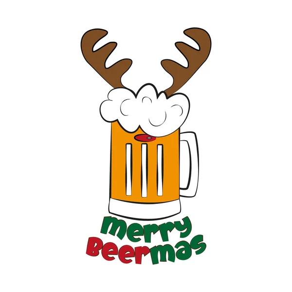 Merry Beermas Grappige Kerstgroet Met Biermok Gewei Goed Voor Wenskaart — Stockvector