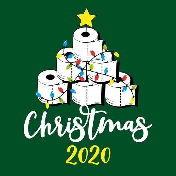 クリスマス2020 クリスマスのための面白いグリーティングカードCovid 19パンデミック自己隔離期間 — ストックベクタ