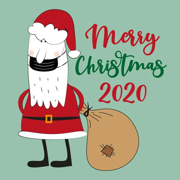 メリークリスマス2020 顔のマスクでサンタクロース 面白い挨拶カードのためのクリスマスでCovid 19パンデミック自己隔離期間 — ストックベクタ