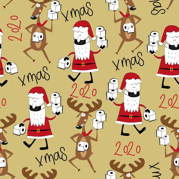 Pola Mulus Untuk Natal Rusa Lucu Dan Santa Claus Dengan - Stok Vektor
