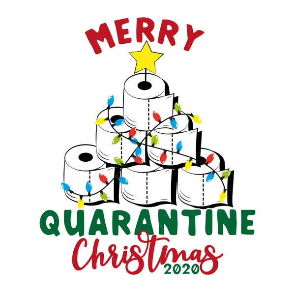 Merry Quarantine Natal 2020 Funny Kartu Ucapan Untuk Natal Covid - Stok Vektor