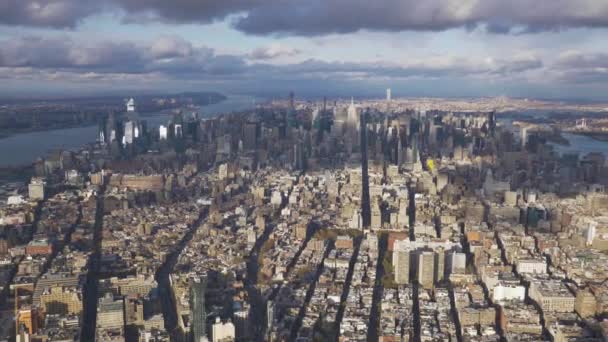 Cityscape Manhattan Sunny Day Air View — Stock video