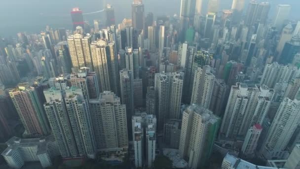 Hong Kong Skyline Victoria Puerto Aéreo — Vídeos de Stock