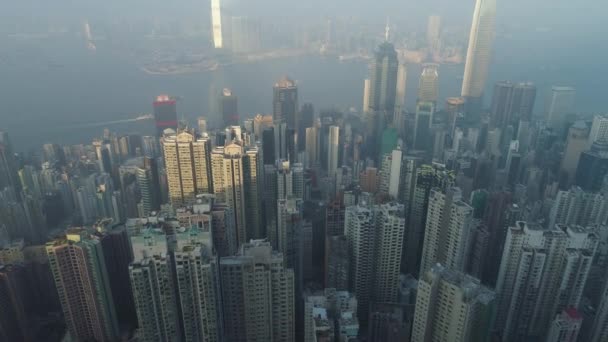 Hong Kong Skyline Victoria Puerto Aéreo — Vídeos de Stock