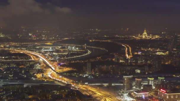 Horizonte Iluminado Moscú Noche Invierno — Vídeo de stock