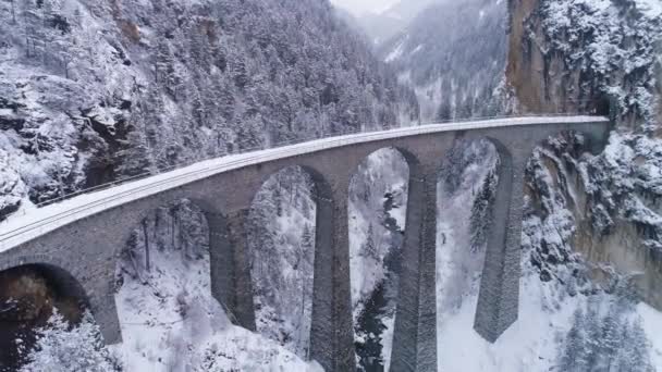 Viaducto Landwasser Con Ferrocarril Invierno Nevado — Vídeo de stock