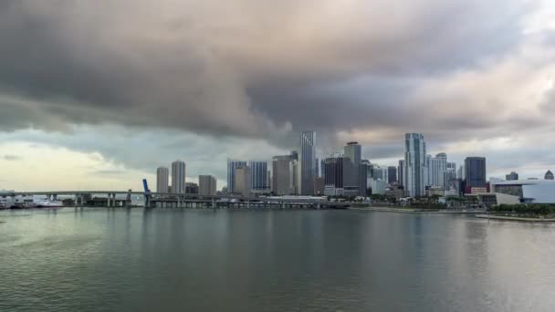 Miami Skyline Centre Ville Baie Coucher Soleil — Video