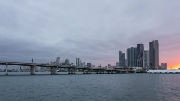 Miami Centrum Stedelijke Skyline Macarthur Causeway — Stockvideo