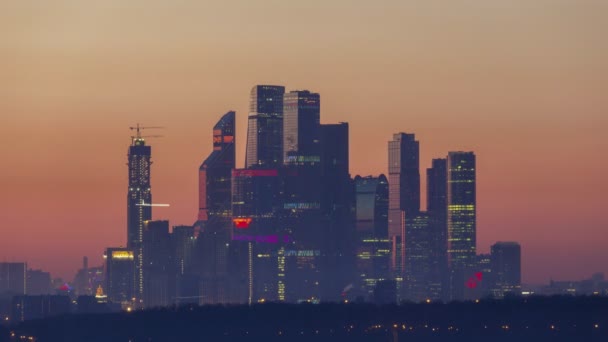 Moscow Επιχειρηματικό Κέντρο Της Πόλης Κατά Την Ανατολή Του Ηλίου — Αρχείο Βίντεο
