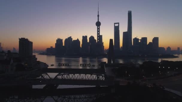 Skyline Shanghai Panorâmico Amanhecer — Vídeo de Stock