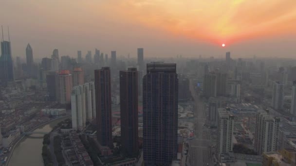 Shanghaier Stadtbild Bei Sonnenuntergang — Stockvideo