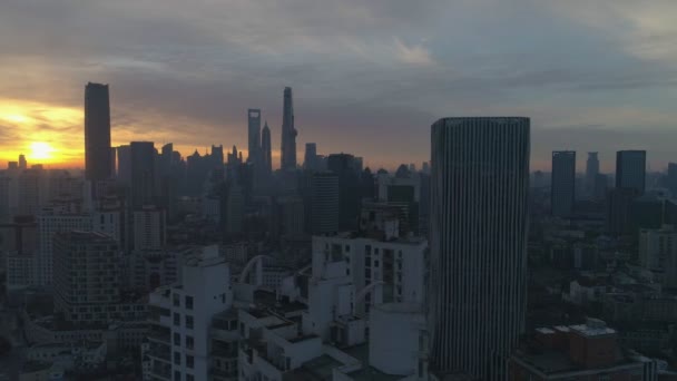 Shanghai Skyline Sunny Sunrise Aerial View — Stock Video