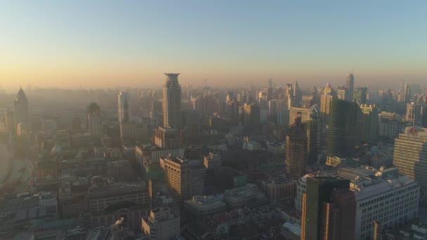 Shanghai Skyline Morgendlichen Dunst China Antenne — Stockvideo