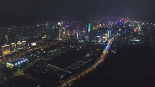 Shenzhen Stadt Bei Nacht Futian Bezirk Und — Stockvideo