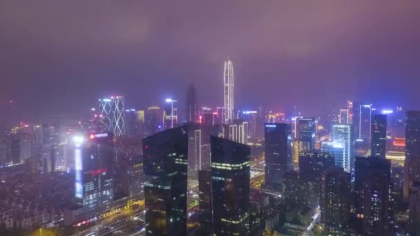 Shenzhen Paisaje Urbano Por Noche Futian Urbano — Vídeos de Stock