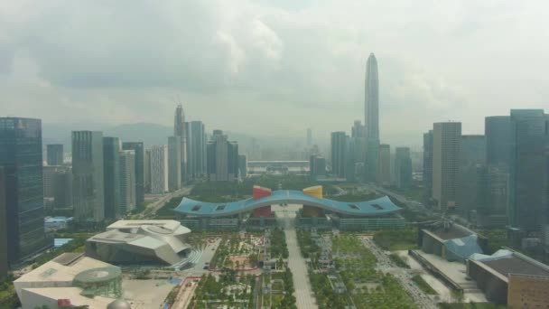 Shenzhen Stadsgezicht Bewolkte Dag Centrale Zaken — Stockvideo