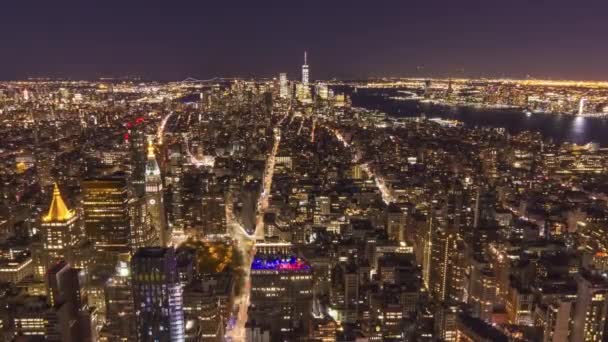 Skyline Van Manhattan New York Nachts — Stockvideo