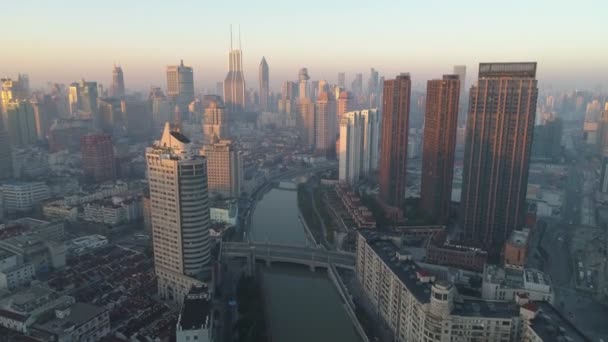 Shanghai Skyline Sonnigen Morgen Puxi — Stockvideo