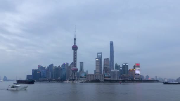 Shanghai Skyline Lujiazui District Und Huangpu — Stockvideo