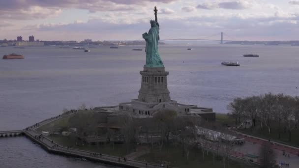 Estátua Liberdade Nova Iorque Vista Aérea Cidade — Vídeo de Stock