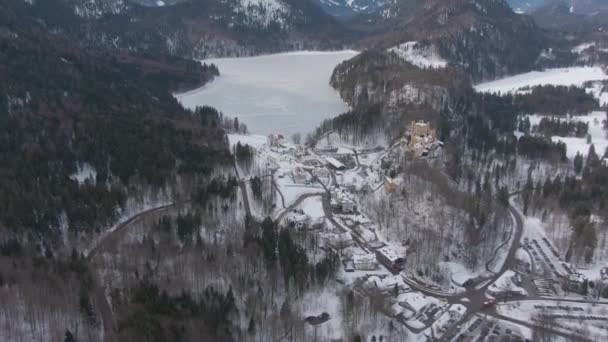 Lago Alpsee Las Montañas Día Invierno Bavarian — Vídeos de Stock